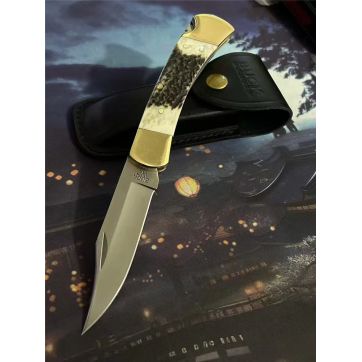 巴克110鹿角柄背锁折刀