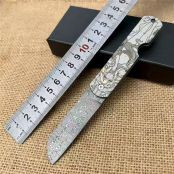 大马士革彩刻无芯折刀